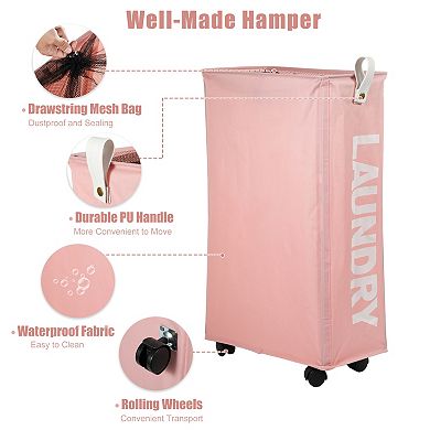 Laundry Basket With Wheels, Clothes Hamper With Handle For Corner Dorm