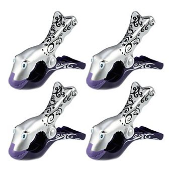 Clownfish Clothespins For Clothes Craft Pictures Party 4.53"x3.39"x1.50" Purple Silver Tone 4 pc