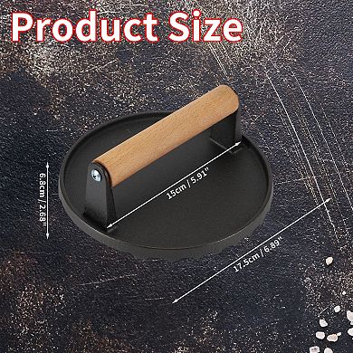 Cast Iron Smash Bacon Press Meat Steak With Wood Handle For Griddle Sandwich Nonstick Pan