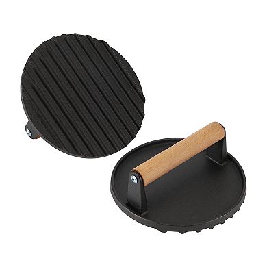 Cast Iron Smash Bacon Press Meat Steak With Wood Handle For Griddle Sandwich Nonstick Pan