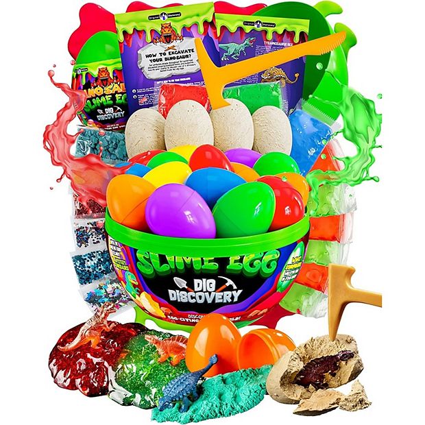 Dinosaur Egg Slime Discovery with 4 Dino Cracking Eggs and