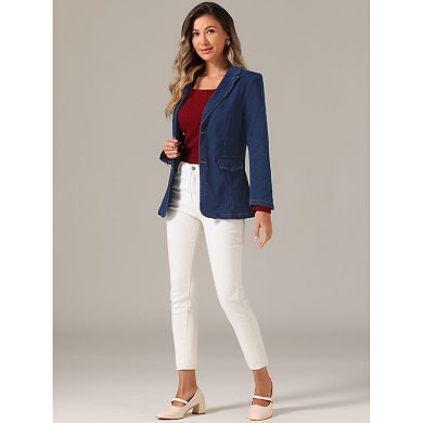 Women's Denim Single Breasted Shoulder Pad Business Casual Jackets