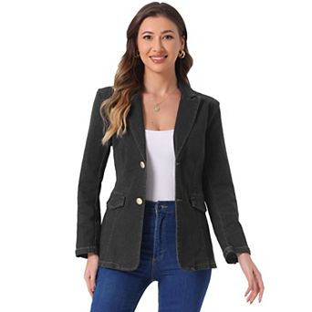 Women's Denim Single Breasted Shoulder Pad Business Casual Jackets