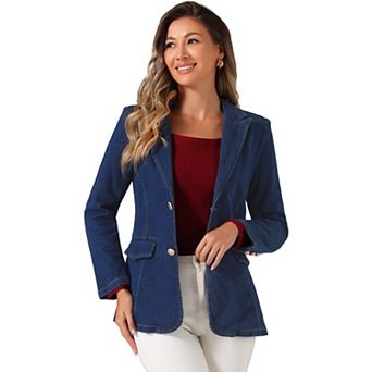 Women's Denim Single Breasted Shoulder Pad Business Casual Jackets