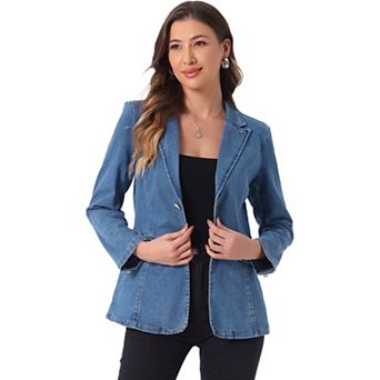 Women's Denim Single Breasted Shoulder Pad Business Casual Jackets