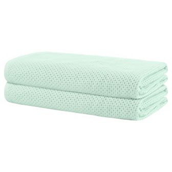 Medium Waffle 2 Pack Cotton Bath Towel Set Soft Absorbent Quick Drying Bathroom Towels