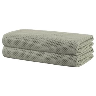 Medium Waffle 2 Pack Cotton Bath Towel Set Soft Absorbent Quick Drying Bathroom Towels