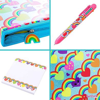 43-Piece Rainbow Stationery Set for Girls, Jumbo Arts & Crafts Pencil Case