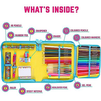 43-Piece Rainbow Stationery Set for Girls, Jumbo Arts & Crafts Pencil Case
