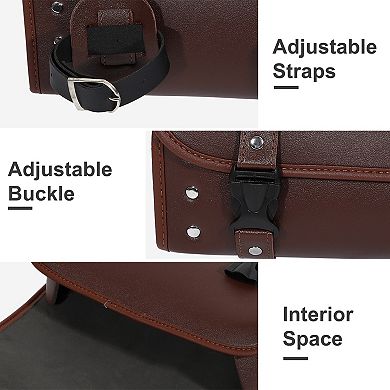 Motorcycle Tool Bag Handlebar Bags Cycling Luggage Bag Pu Leather Square Brown 11.81"x5.12"