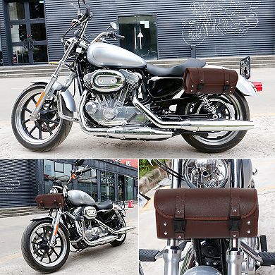 Motorcycle Tool Bag Handlebar Bags Cycling Luggage Bag Pu Leather Square Brown 11.81"x5.12"