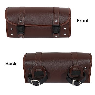 Motorcycle Tool Bag Handlebar Bags Cycling Luggage Bag Pu Leather Square Brown 11.81"x5.12"