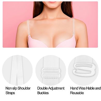 3 Pair Invisible Clear Bra Strap, Plastic Hook Adjustable Shoulder Strap Abs, Transparent, 12mm