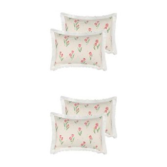 Cotton Pillowcase Set Of 4 Ruffle Trim Envelope Closure Pillow Covers