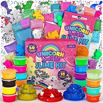 Unicorn Sparkle Slime Kit, 50 pc Unicorn Slime Kit With 18 pc Pre-made Slime