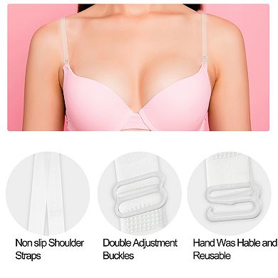2 Pair Invisible Clear Bra Strap, Non-slip Adjustable Shoulder Strap Abs, Transparent, 15mm