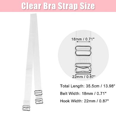 3 Pair Invisible Clear Bra Strap, Stainless Steel Hook Shoulder Strap Abs, Transparent, 18mm