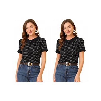 2 Packs Women's Peter Pan Collar Shirt Vintage Polka Dots Blouses