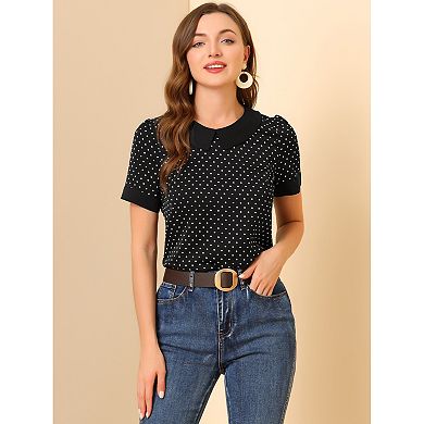2 Packs Women's Peter Pan Collar Shirt Vintage Polka Dots Blouses
