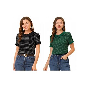 2 Packs Women's Peter Pan Collar Shirt Vintage Polka Dots Blouses