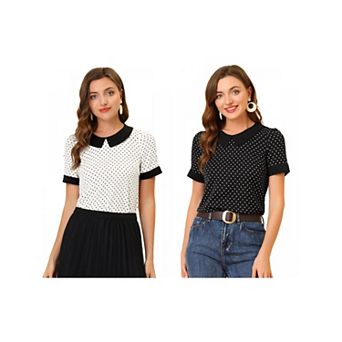 2 Packs Women's Peter Pan Collar Shirt Vintage Polka Dots Blouses