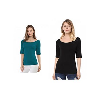 2 Packs Women's Half Sleeves Scoop Neck Fitted Layering Top T-shirts