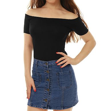 2 Packs Women's Short Sleeves Off The Shoulder Hipbone Length Solid Blouses