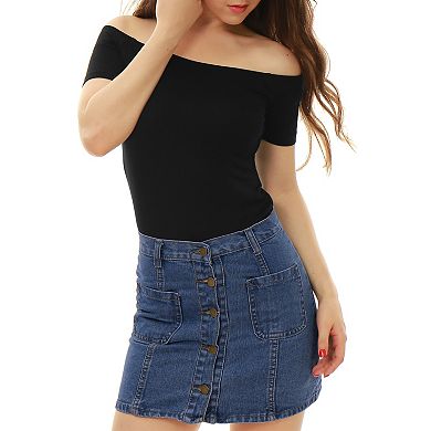 2 Packs Women's Short Sleeves Off The Shoulder Hipbone Length Solid Blouses