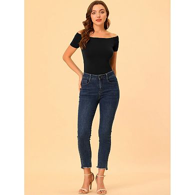 2 Packs Women's Short Sleeves Off The Shoulder Hipbone Length Solid Blouses