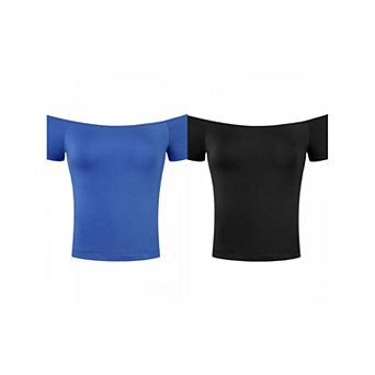 2 Packs Women's Short Sleeves Off The Shoulder Hipbone Length Solid Blouses