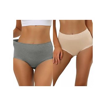 2 Packs Women's Cotton Underwear High-waisted Lace Trim Tummy Control Full Coverage Brief