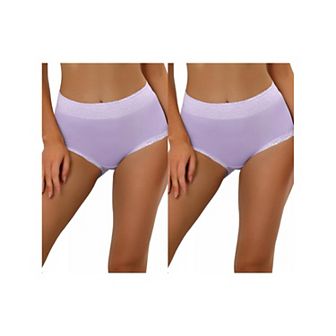 2 Packs Women's Cotton Underwear High-waisted Lace Trim Tummy Control Full Coverage Brief