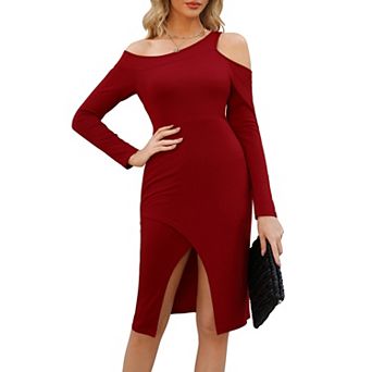 Women's Long-sleeved Off-the-shoulder Slit Dress Slim Knee-high Party Wrap Dress