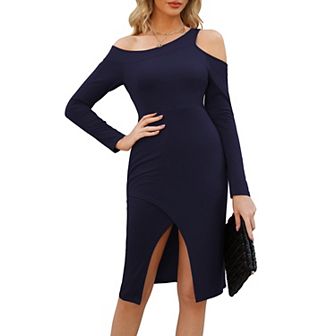 Women's Long-sleeved Off-the-shoulder Slit Dress Slim Knee-high Party Wrap Dress