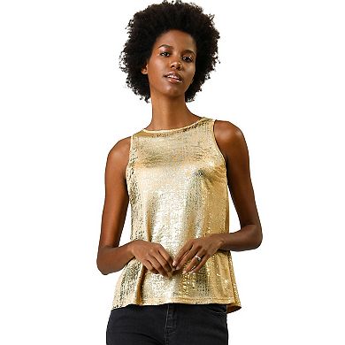 2 Packs Women's Metallic Crew Neck Sleeveless Cam Tank Tops