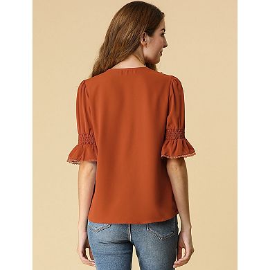 2 Packs Women's Ruffled V Neck Blouse Half Bell Sleeve Casual Chiffon Tops
