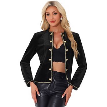 Women's Elegant Collarless Cropped Work Open Front Blazer