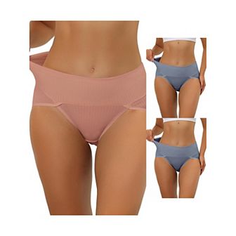 3 Packs Women's Hi-cut Ribbed High Waist Tummy Control Underwear, Available In Plus Size