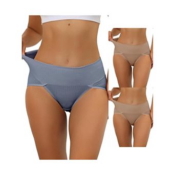 3 Packs Women's Hi-cut Ribbed High Waist Tummy Control Underwear, Available In Plus Size