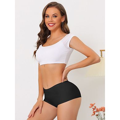 2 Packs Women's Boyshorts Underwear Unlined Invisible Mid Waisted Stretch Solid Panties