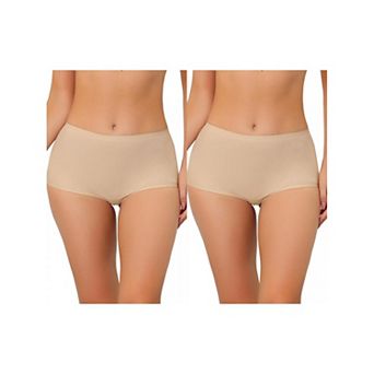 2 Packs Women's Boyshorts Underwear Unlined Invisible Mid Waisted Stretch Solid Panties