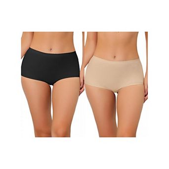 2 Packs Women's Boyshorts Underwear Unlined Invisible Mid Waisted Stretch Solid Panties