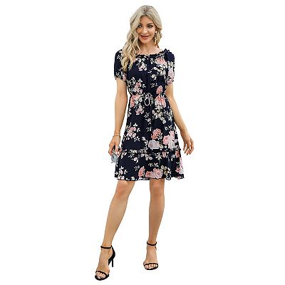 Ladies Wedding Guest Dress Casual Cocktail Bohemian Print Off the shoulder Dress