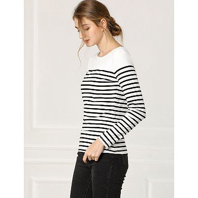 2 Packs Women's Color Block Long Sleeve Striped Causal T-shirts
