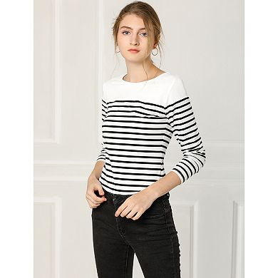 2 Packs Women's Color Block Long Sleeve Striped Causal T-shirts