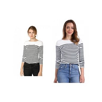 2 Packs Women's Color Block Long Sleeve Striped Causal T-shirts