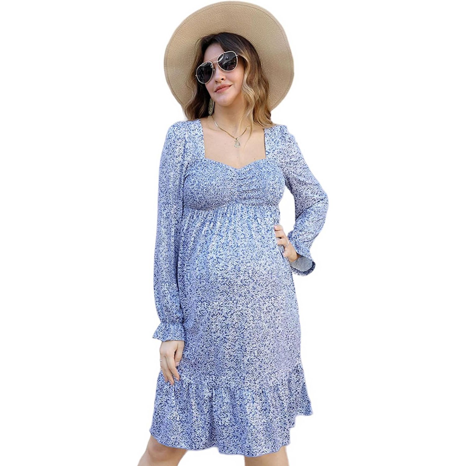 Women's Maternity Dresses A Line Sweetheart Neck Ruffle Flowy Mini Boho  Maternity Dress