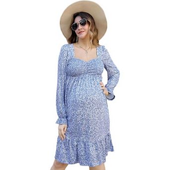 Women's Maternity Dresses A Line Sweetheart Neck Ruffle Flowy Mini Boho Maternity Dress