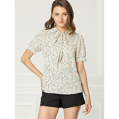 2 Packs Women's Retro Dots Blouses Bow Tie Peter Pan Collar Chiffon Blouses