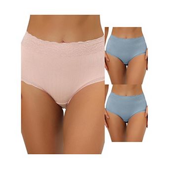 3 Packs Women's High Waist Underwear Tummy Control Comfortable Lace Trim Ribbed Panties Muti-color